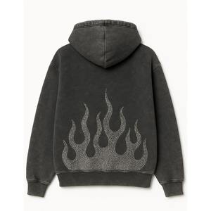 Sweat à capuche zippé intégral pour homme, coupe oversize, délavé à l'acide, avec logo personnalisé OEM, broderie de strass découpée, vente en gros, collection hiver - Product Image 3