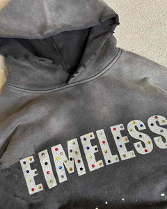 Vêtements pour hommes, streetwear, hip-hop, sweat à capuche en strass, lavage à l'acide, sweat à capuche surdimensionné personnalisé, délavé au soleil - Product Image 4