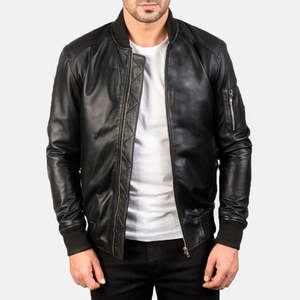 Bomia Ma-1 Men's Reversible Zippered Bomber <b>Jacket</b> Black <b>Sheepskin</b> PU Water Proof Street Style Aviator ODM Season Autumn XS XL - Product Image 1