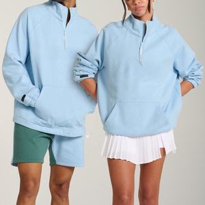 เสื้อฮู้ดแบบสวมศีรษะมีซิปครึ่งซิปของผู้หญิงเสื้อสเวตเตอร์โอเวอร์ไซส์ผ้าคอตตอนแขนยาวผ้าฟลีซซักกรดแห้งเร็วแบบ1/4 - Product Image 6