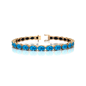 Elegante forma ovalada Topacio Azul suizo piedra preciosa 18K oro puro pulsera de tenis boda única joyería fina pulsera de regalo de San Valentín - Product Image 5