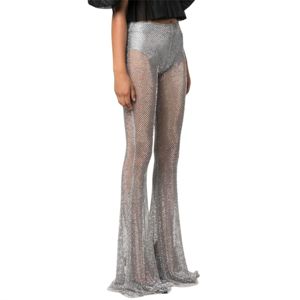 Pantalon Palazzo en résille Embellissements en cristal argenté en maille transparente avec short intérieur Design Palazzo élégant - Product Image 4