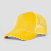 Gorra de camionero de terciopelo de 5 paneles, gorro de malla de red bordado con logotipo personalizado borroso liso de fabricante chino de alta calidad