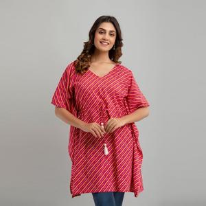 Free Size Pink Leheriya Print Cotton <b>Kaftan</b> Dress Elegant Hippie Style for Summer <b>Beach</b> Day ODM Supply-SHKUP1225 - Product Image 6