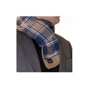 Écharpe double face en laine à carreaux bleu moutarde - Product Image 1