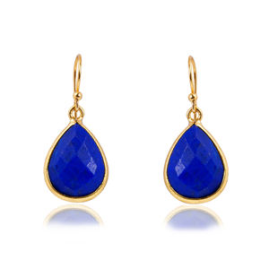 Boucles d'oreilles pendantes en argent sterling 92,5 plaqué or 18 carats avec lapis-lazuli, forme goutte d'eau, bijoux de luxe pour femmes - Product Image 1