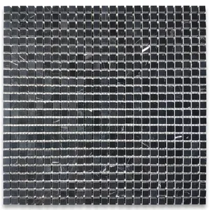 N21XP Nero Marquina Mármol negro 3/8x 3/8 Azulejo de mosaico pulido cuadrado Acabado afilado para uso en baño al aire libre Estilo de diseño chino - Product Image 1