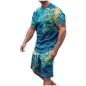 ชุดเซตกางเกงขาสั้นลำลองสำหรับผู้ชาย2ชิ้นชุดวอร์มสีล้วนสำหรับเสื้อเชิ้ตแขนสั้น - Product Image 4