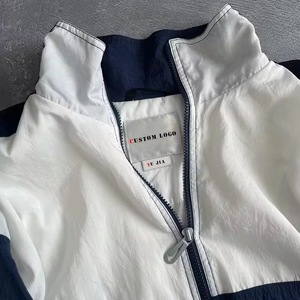 Men's <b>White</b> Navy Color Block Softshell Windproof Zip Up Racer <b>Jacket</b> Stand Collar Sporty Streetwear Style - Product Image 1