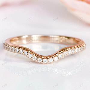 Classy Latest New Arrival 18K Rose Gold Pave Set Curved <b>Stacking</b> Round Lab Diamond Half Eternity Wedding Band Anniversary Gift - Product Image 2