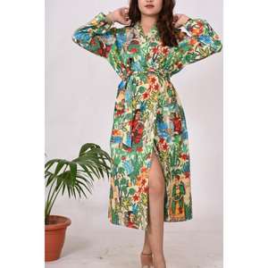 Farida Print Kimono Robe Cotton Nightwear Dress Indian Cotton Bathrobe <b>Bridesmaid</b> Gift Japanese Style Robe for Women - Product Image 1