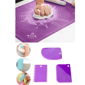 Silicone Dough <b>Rolling</b> <b>Mat</b> with 3-Piece Dough Cutter Scraper Set 40x50 cm Baking Board - Product Image 1