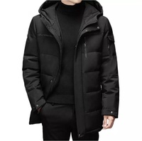 Chaqueta de poliéster a prueba de viento para hombre, abrigo de plumón de longitud media con capucha, ropa para invierno