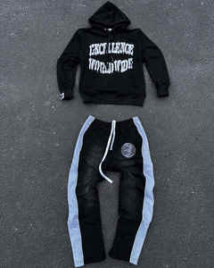 Streetwear Acid Washed Survêtement 500GSM Heavyweight Sun Faded Deux Pièces Set Custom Pullover Hoodies And Sweatpants Set - Product Image 5