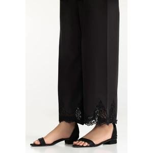 Pantalones Anchos de Satén Negro IUSTTR-42013, Cintura Alta, Antiarrugas, Transpirables, Formales, con Adornos de Encaje, 100% Seda, Corte Recto - Product Image 2