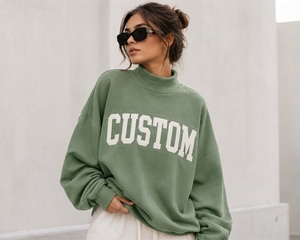 Pull oversize personnalisé pour femme, col montant, motif rétro, coupe carrée, style streetwear américain, marque privée - Product Image 1