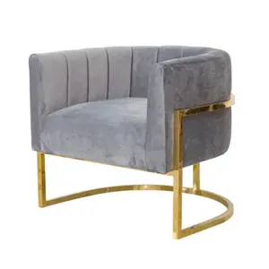 Luxury Wedding furniture Modern Style Gold Stainless Steel Grey Velvet Accent Chair