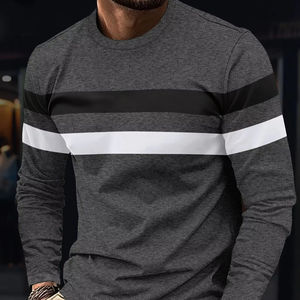 เสื้อยืดผู้ชายคลาสสิกคอกลมแขนสั้นพิมพ์ลายทางสำหรับกลางแจ้งเสื้อยืดผ้าโพลีเอสเตอร์แนวสตรีทสำหรับฤดูร้อน - Product Image 5