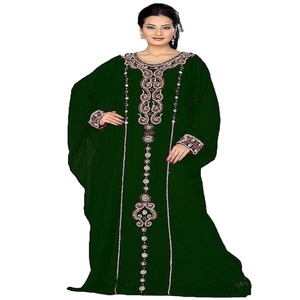 Georgette เสื้อผ้าอิสลามสำหรับผู้หญิง,ชุดอาบายาสีแดงเข้มสวมใส่แบบชาวโมร็อกโก - Product Image 1