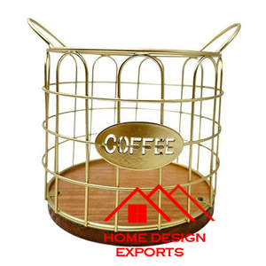Porte-ustensiles en fil de fer plaqué or de qualité supérieure Accessoires de cuisine les plus vendus avec base en bois pour fourchettes - Product Image 2