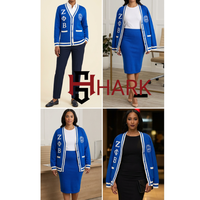 Conjunto de Dos Piezas de Moda: Cárdigan de Punto Informal para Invierno y Falda con Bolsillos Delanteros, Azul y Blanco, Zeta Phi Beta, con Flores
