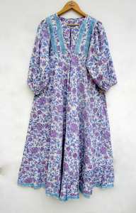 2025 New Arrival Cotton Ditsy Flower Printed A-Line Long Maxi <b>Dress</b> for Women Casual Indian Wear Natural Waistline Button - Product Image 6