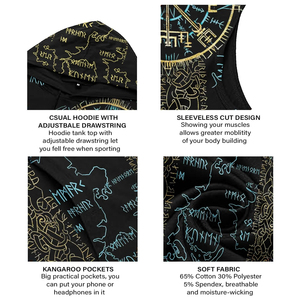 เสื้อแขนกุดมีฮู้ดถักสำหรับผู้ชายเสื้อออกกำลังกายผ้าคอตตอน100% สำหรับออกกำลังกายฟิตเนสโลโก้แบบกำหนดเอง - Product Image 5