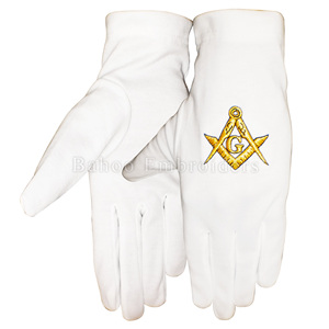 GANTS MASONIC REGALIA EN COTON BLANC POUR ADULTES RITE FRANÇAIS MASONIQUE BRODÉ DE BLEU & JAUNE POUR L'ÉGLISE - Product Image 5