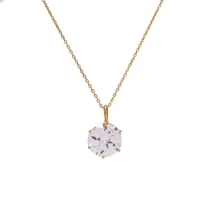 Collar de Moda con Circonita Cúbica Solitaria Chapada en Oro para Mujer, Acero Inoxidable, Cruz Cristiana, Flores, Corazones, Cadenas, Regalo - Product Image 4