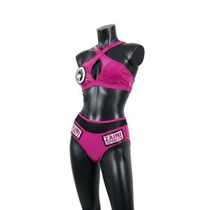 Conjunto de Bikini Premium para Mujer en Poliéster y Spandex GSM, Rosa y Negro con Paneles en Contraste, Tirantes Cruzados y Logotipo Personalizado - Product Image 3