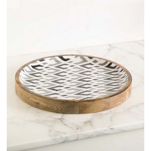 Plateau de service en bois à motif moderne fait à la main, incrustation d'os, technique d'émail coloré, décoration de meubles, décoration de la maison, cadeau de mariage - Product Image 3