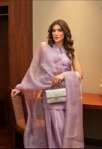 Farshi Salwar Punjabi Summer Suit Long Neck Formal Pakistani Sleeves Sharara Pallazo India Anarkali Natural Washable Satin 100% - Product Image 5