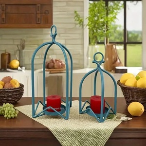Linterna de vela de alambre de metal Estilo Vintage color turquesa para el hogar cocina mesa de comedor linterna decorativa - Product Image 4