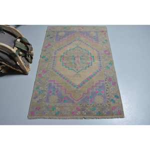 Alfombra de lana rosa Beige bohemio de área grande 3,1x4,7 pies Vintage turco abstracto Patchwork rectángulo diseño de pasillo alfombra de habitación de látex - Product Image 1