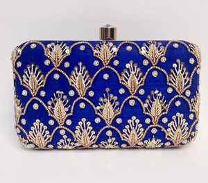 Blue Zardozi Handwork Clutch Embroidered Clutch for Wedding - Product Image 1