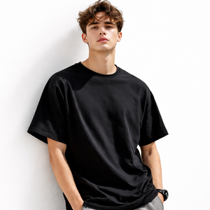 OEM Heavyweight 220g Flannel Unisex Solid Color <b>Collarless</b> Breathable Eco-Friendly 100% Cotton Anti-Pilling Casual Short Sleeve - Product Image 3