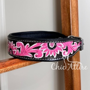 Hand Tooled Leather <b>Dog</b> <b>Collar</b> Pink Sunflower Genuine Cow Leather Small Medium Large <b>Dog</b> <b>Collars</b> Durable Comfortable <b>Dog</b> <b>Collars</b> - Product Image 1