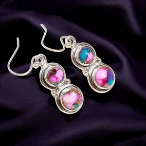 Pendientes de gota finos clásicos de Plata de Ley 925, piedra preciosa turquesa de ostra rosa para joyería de aniversario de compromiso para mujer - Product Image 2