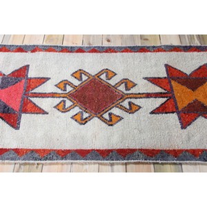 Tapis vintage, tapis de couloir 3,1x11,2 pieds, tapis en laine Herki gris orange - Product Image 3