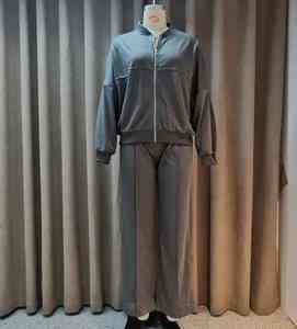 2025 otoño nuevo Color sólido suelto cremallera diseño mujer traje de dos piezas suéter de invierno cintura alta Casual pantalón de pierna ancha tamaño - Product Image 3