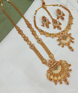 INDIAN TRADITIONAL and <b>FASHIONABLE</b> COPPER <b>JEWELLERY</b> BRIDAL WEDDING <b>JEWELLERY</b> SET for WOMEN EARRINGS and NECKLACE SET - Product Image 1