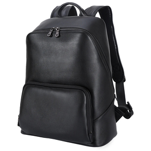 Minimalist Genuine Leather <b>Laptop</b> <b>Backpack</b> With Zipper Closure And Interior Pocket Unisex Softback Design Black - Product Image 2