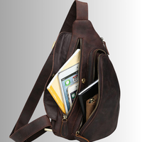 Sac bandoulière vintage en cuir véritable marron Crazy Horse avec fermeture éclair, sac de poitrine durable, sac à bandoulière, couleur personnalisable, pour l'extérieur