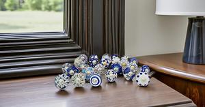 Set of 25 Hand Painted Blue and White Ceramic Modern Kitchen & Bathroom Cabinet Drawer <b>Handles</b> and Knobs - Product Image 3