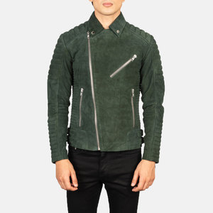 <b>Men's</b> Green <b>Suede</b> Reversible Breathable Moto <b>Jacket</b> Turn-down Collar Zipper Closure Slim Fit Regular Length Winter Wear - Product Image 6