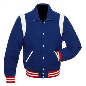 Chaqueta Varsity Clásica para Hombre, Diseño de Paneles, Color Azul Marino, Mangas de Cuero Sintético, Cuello y Puños Acanalados, Estilo Atlético, Ropa Exterior Informal - Product Image 2