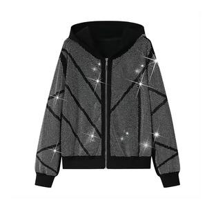 Conjunto de Dos Piezas de Pantalones Deportivos de Invierno con Logotipo Personalizado Brillante y Sudadera con Cremallera, Chándal Unisex con Pedrería para Hombre - Product Image 2