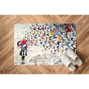 Tapis décoratif Graffiti Art - Tapis Fille Papillon de Banksy, Tapis imprimé, Tapis fin non tissé - Product Image 1
