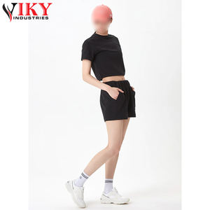 Blusas cortas de verano para mujer, camisas de algodón acanaladas, top de punto con cuello redondo, conjunto de dos piezas para mujer - Product Image 5