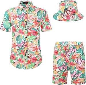 ชุดวอร์มผู้ชาย ชุดกางเกงขาสั้น เสื้อเชิ้ตติดกระดุมลำลอง กางเกงขาสั้น ชุดกีฬา ชุดลำลองสไตล์ฮาวาย ชุดฤดูร้อน ใส่สบาย - Product Image 1
